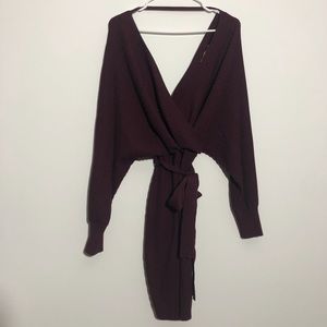 Can be worn as off shoulder,asymmetrical or on the shoulder plum/burgundy dress.